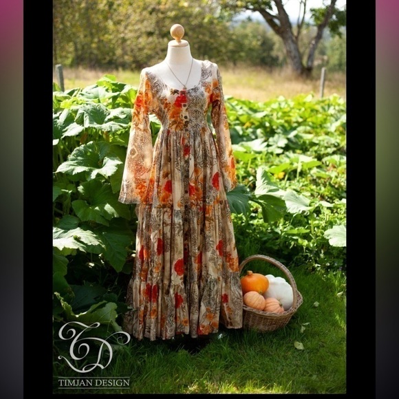 Timjan Design Scarlet Orange Poppy Dress Robe S - Picture 1 of 11
